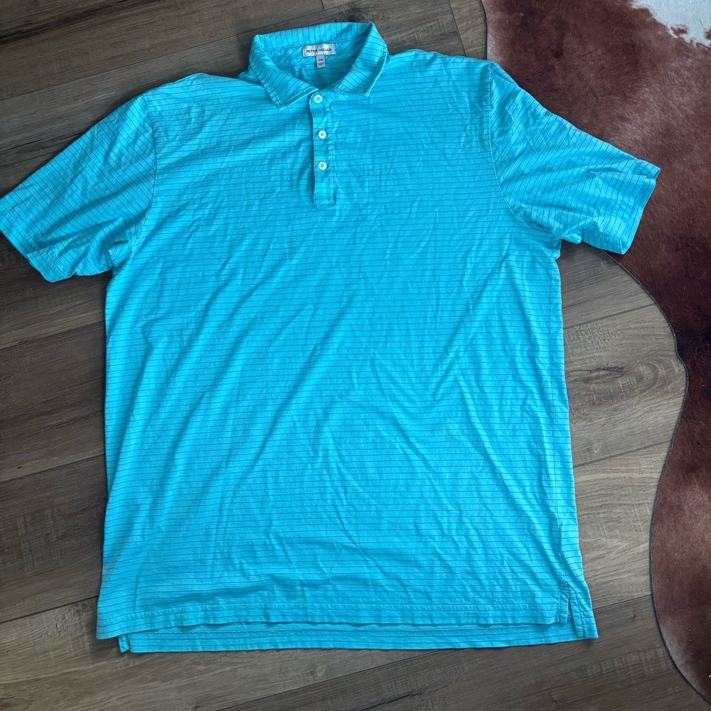 Peter Millar Crown Sport Drum Performance Jersey cotton Polo XXL aqua & blue